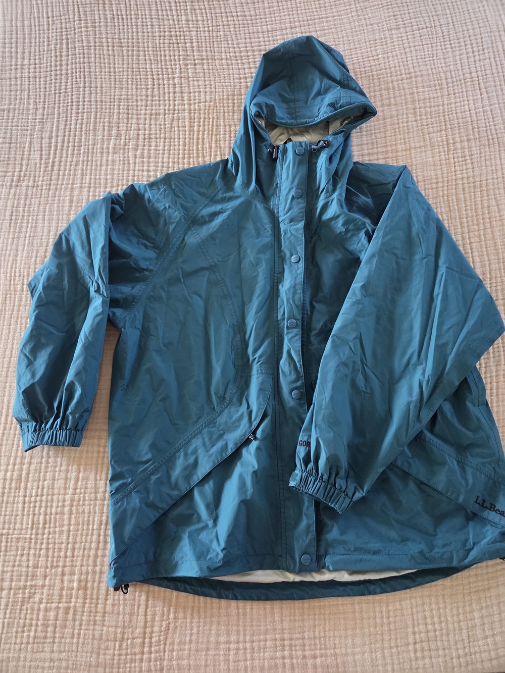 Vintage L.L. Bean Teal Hooded Raincoat Gore-Tex Stowaway Jacket Womens XL